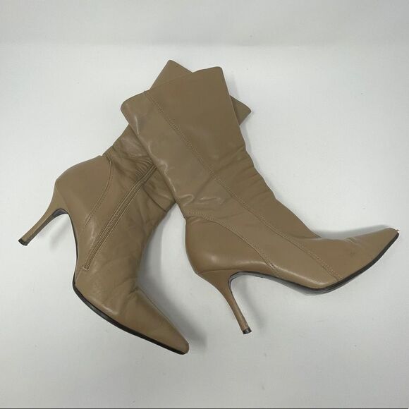 ALDO Boots High Heel Boots Mid Calf 
Tan Pointed Toe Quality Leather Size 7.5 38 - Picture 1 of 9
